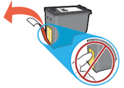 Image: Remove the plastic tape and do not touch the contacts or ink nozzles