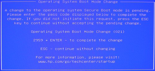 Boot mode change message