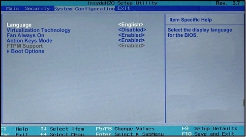 System Configuration menu